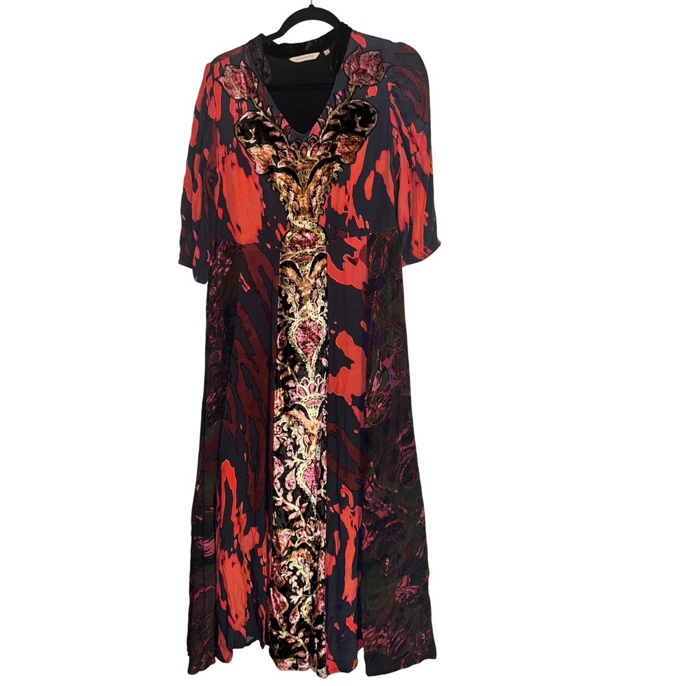 Soft Surroundings Maxi Dress Size 8‎ Red Black Velvet Embellished Floral
